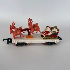 1993 Toy State Polar Express Train Santa & Sleigh with Rocking Reindeer CarWHITE